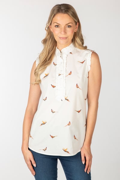 Ladies Ruffled Sleeveless Overhead Shirt - Wistow - Pheasant White