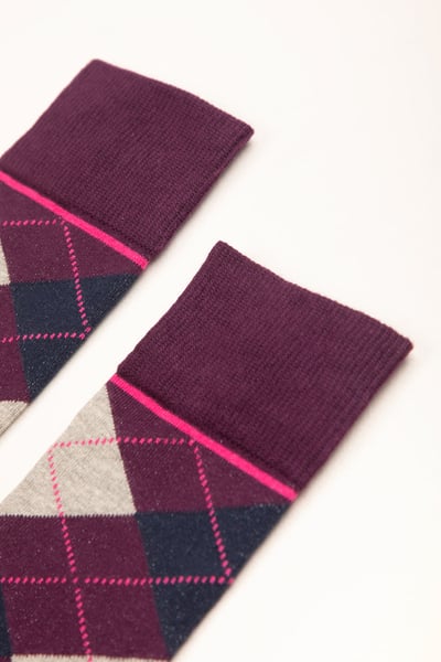 Junior Knee Length Socks - Argyle Berry/Navy