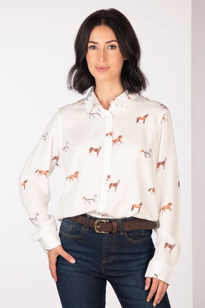 Ladies Button Down Blouse - Wistow II - Horse White