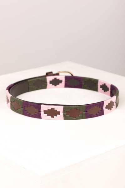 Ladies Slim Leather Polo Belt - Ripon - Olive/Sorbet/Berry