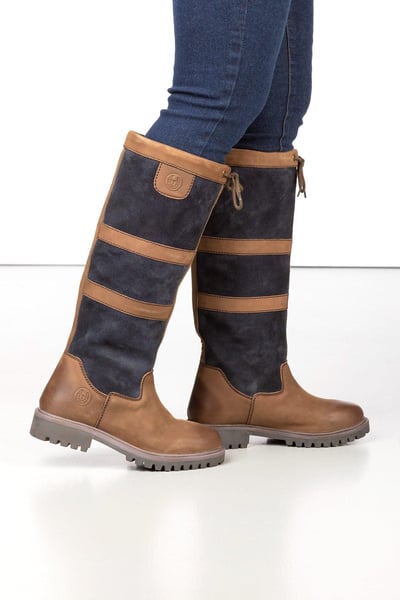 Ladies Tall Leather Boots - Tullymore - Navy