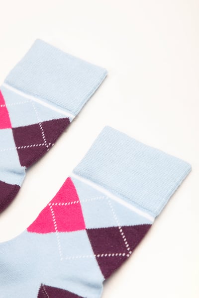 Calcetines tobilleros júnior - Argyle azul suave/baya