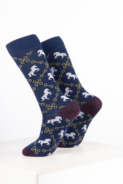 Damen-Knöchelsocken mit Pferdemotiv - Trensenmuster Marineblau
