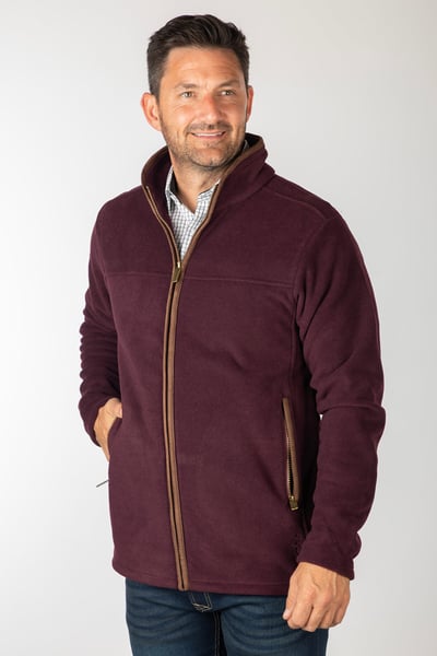 Men's Full Zip Fleece Jacket - Huggate - Dark Burgundy