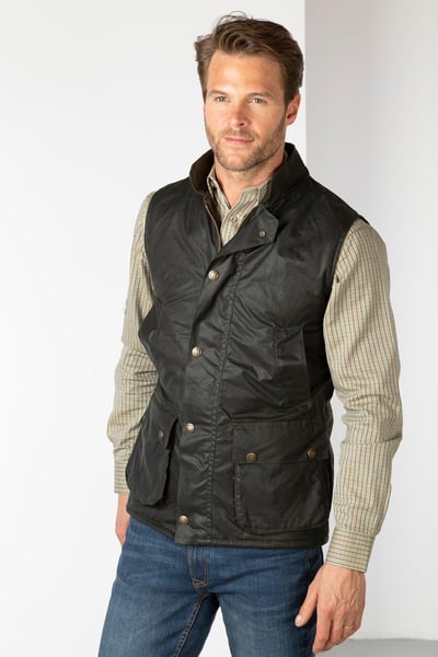 Men's Fleece Lined Wax Waistcoat - Richmond - Olive