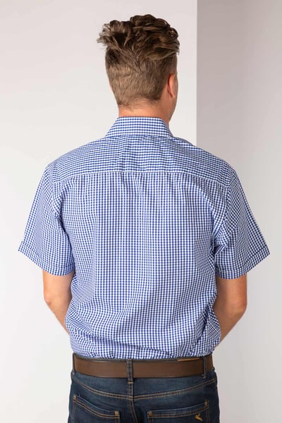 Men's Short Sleeved Check Shirts - Millington Blue