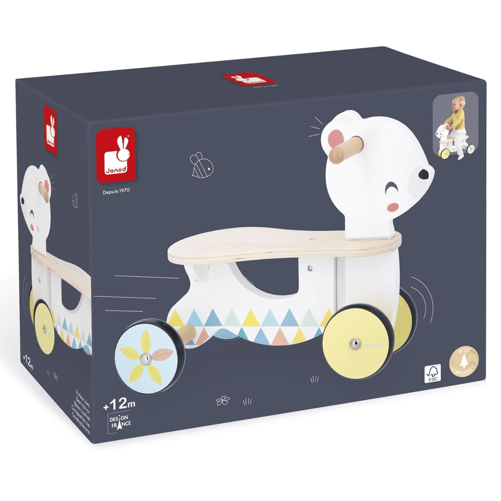 Janod Wooden Ride On Baby Bear Carrier