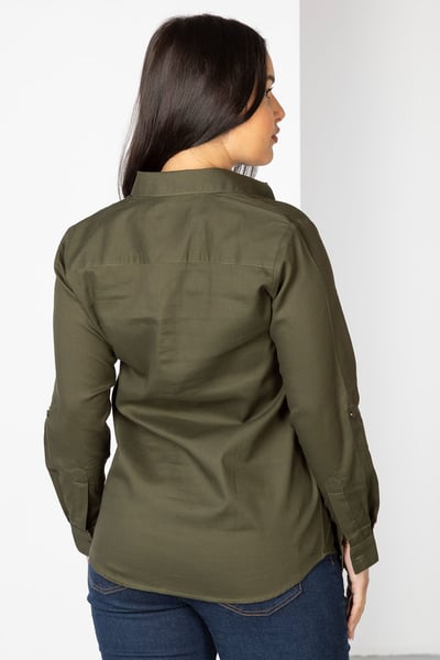 Damen Plain Overhead Country Shirt - Hannah - Dunkles Khaki