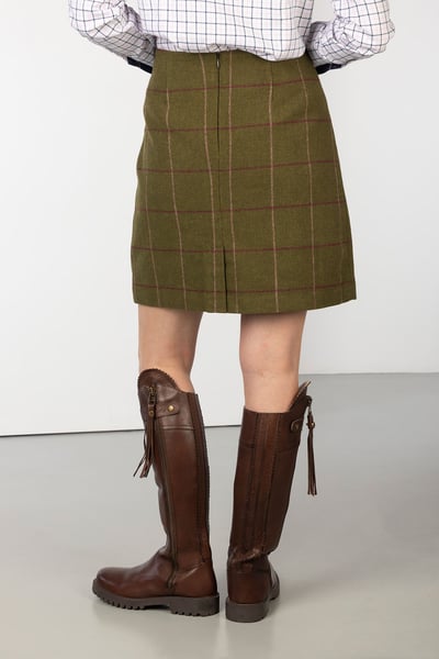 Ladies Classic Tweed Skirt - Hannah - Olive Tweed