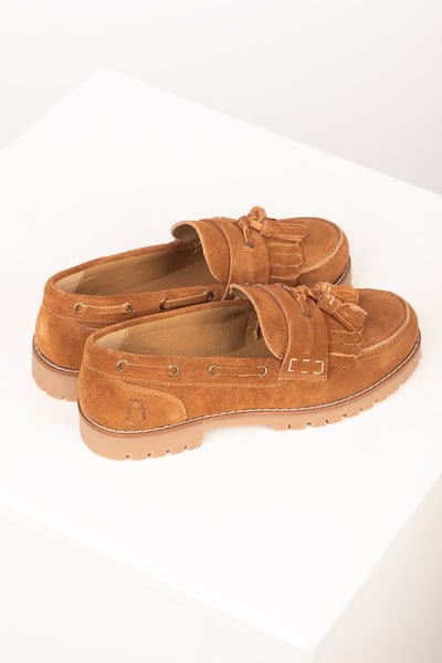 Ladies Chunky Tassel Suede Loafers - Wrelton - Tan