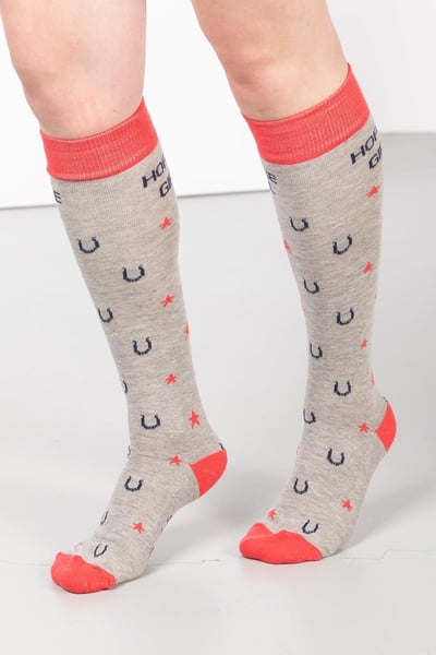 Ladies Slogan Knee Length Socks - Grey Marl