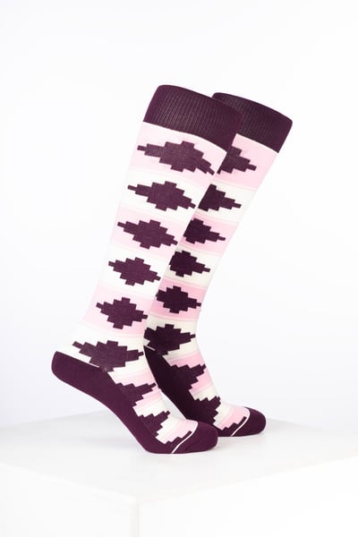 Women’s Bamboo Rich Polo Belt Riding Socks - Polo Cream/Soft Pink/Dark Berry