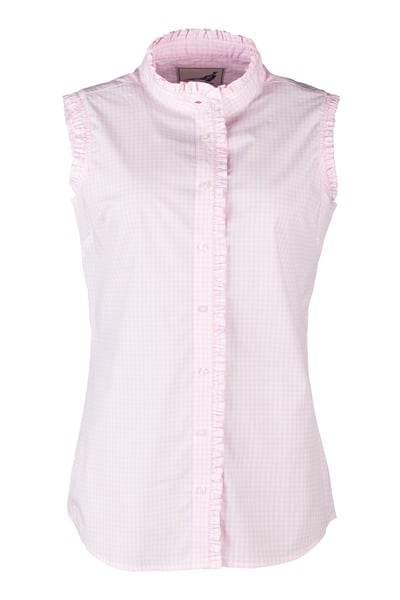 Ladies Ruffled Sleeveless Shirt - Ivy - Pink Gingham
