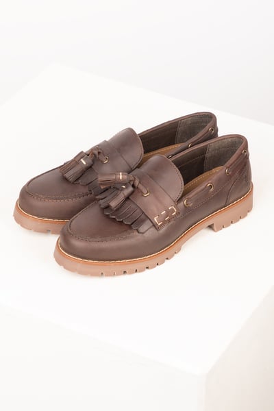Ladies Chunky Leather Tassel Loafers - Wrelton - Antique Brown