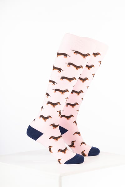 Kids Animal Welly Socks - Dachshund Soft Pink