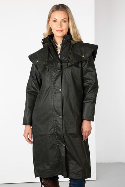 Ladies Full Length Wax Jacket - Hannah - Olive