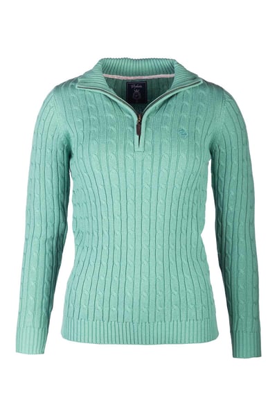 Ladies Quarter Zip Cable Knit Jumper - Emma - Thyme
