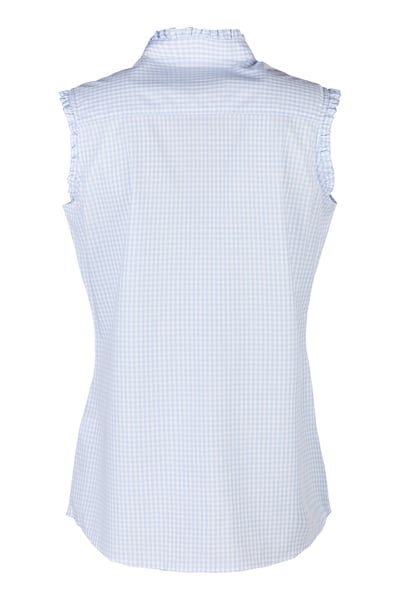 Ladies Ruffled Sleeveless Shirt - Ivy - Blue Gingham