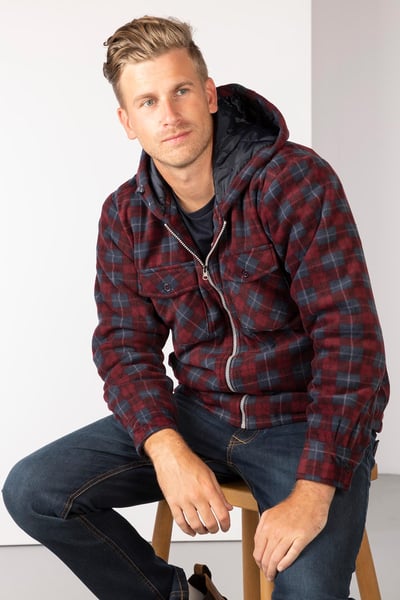 Men's Hooded Fleece Overshirt - Ulrome - Wine