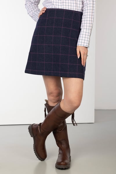 Ladies Classic Tweed Skirt - Hannah - Navy Tweed