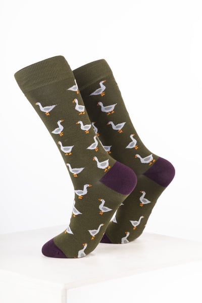 Damen-Knöchelsocken mit Vogelmotiv - Gans Dunkeloliv