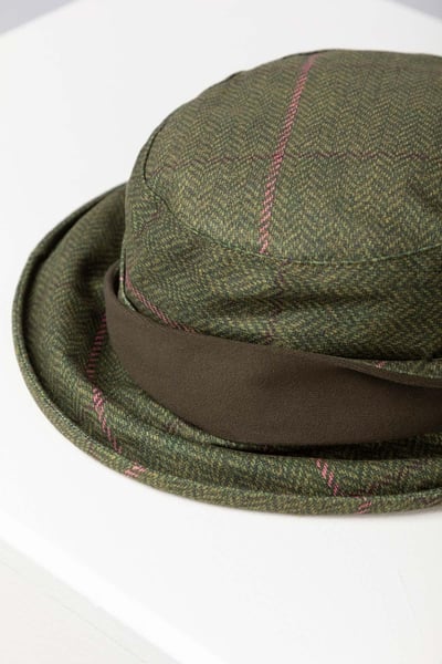 Ladies Twisted Band Tweed Hat - Danby - Dark Green