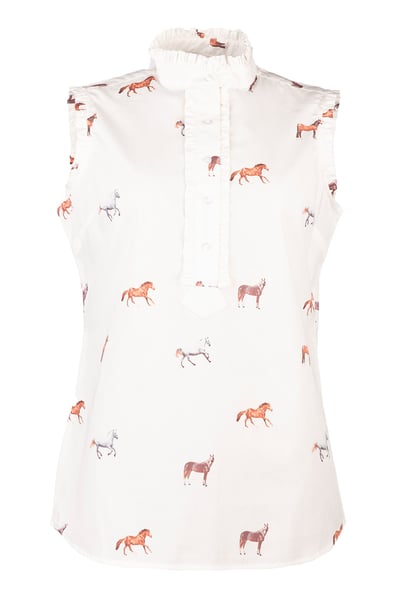Ladies Ruffled Sleeveless Overhead Shirt - Wistow - Horse White