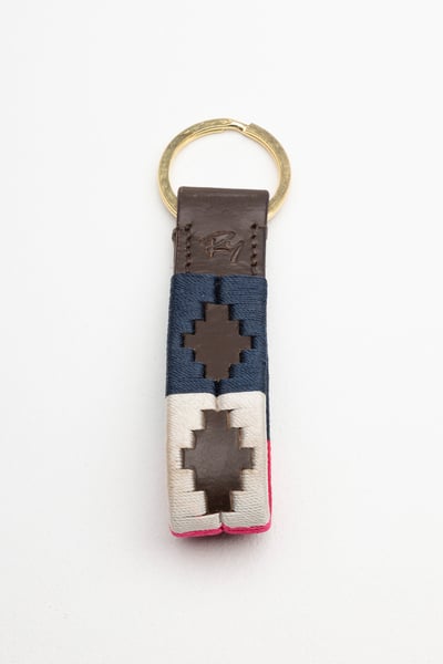 Leather Loop Polo Keyring - Askwith - Navy/White/Bonbon