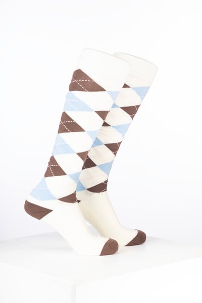 Women’s Bamboo Rich Argyle Riding Socks - Argyle Cream/Soft Blue/Mocha