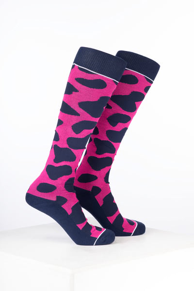 Women’s Bamboo Rich Cow Print Riding Socks - Cow Bonbon/Navy