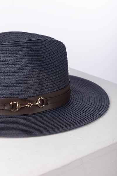 Ladies Panama Summer Hat - Aislaby - Navy Snaffle