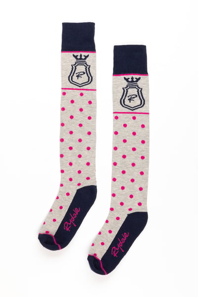 Ladies Polka Dot Knee Length Riding Socks - Marl Grey