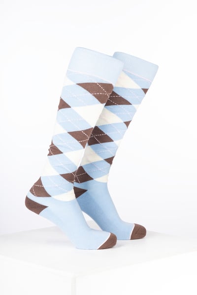 Women’s Bamboo Rich Argyle Riding Socks - Argyle Soft Blue/Mocha/Cream