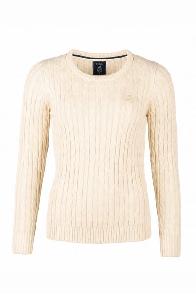 Damen Pullover mit Zopfmuster und Rundhalsausschnitt - Emma - Beige