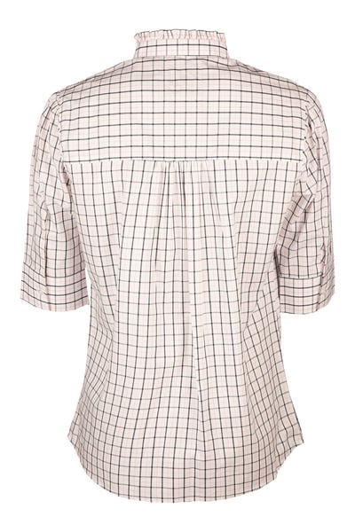 Ladies Ruffled Short Sleeved Shirt - Ivy - Ellie Check Navy