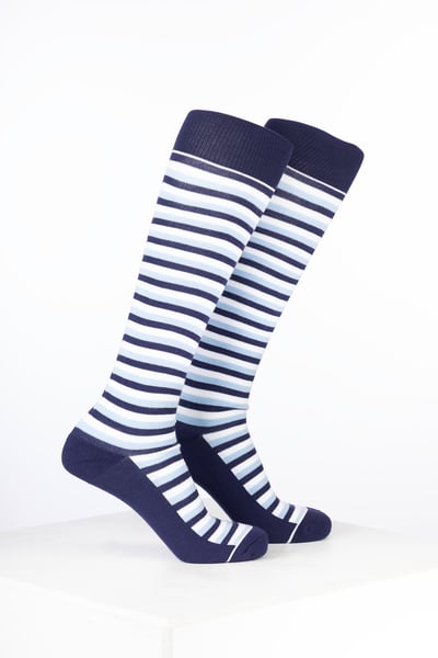 Women’s Bamboo Rich Striped Riding Socks - Stripes Denim/Soft Blue