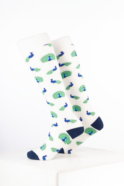 Kids Animal Welly Socks - Peacock Cream
