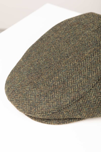 Casquette plate en tweed pour homme - Terrington - Olive Herringbone
