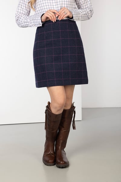 Kurzer Tweedrock für Damen – Hannah - Marineblauer Tweed
