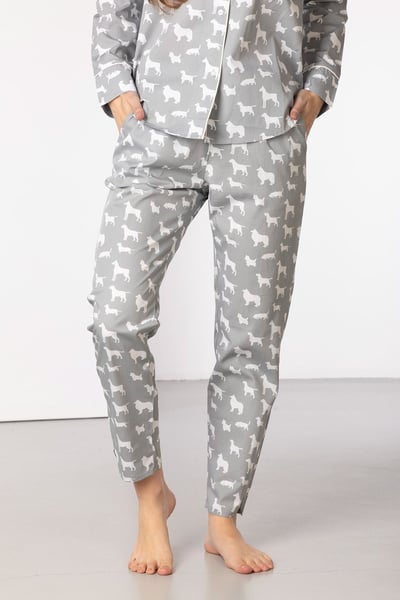 Ladies 100% Cotton Pyjama Sets - Grey/White Multi Dog