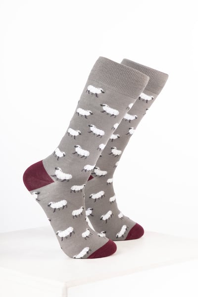 Men’s Bamboo Rich Animal Ankle Socks - Sheep Dark Olive