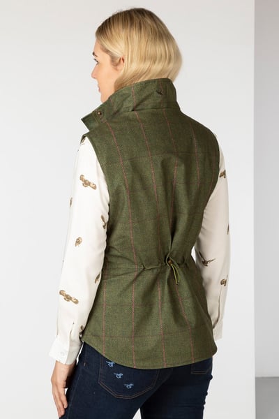 Ladies Tweed Print Gilet - Danby - Olive