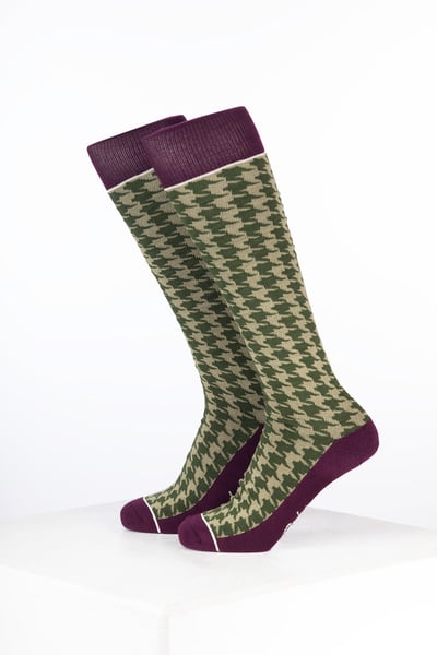 Women’s Bamboo Rich Checked Riding Socks - Houndstooth Dark Olive