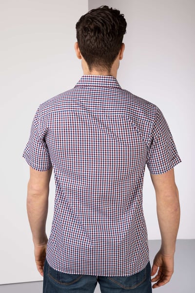 Men's Short Sleeved Checked Shirts - Ferriby Claret