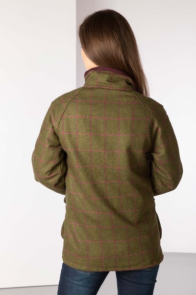 Ladies Long Tweed Coat - Plum Check