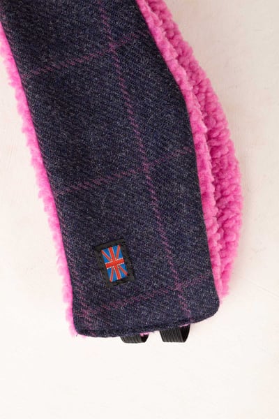 Damen-Tweed-Stirnband - Marineblauer Tweed/Rosa