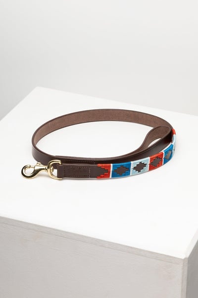 Polo Belt Dog Lead - Cherry/Silver/Pacific