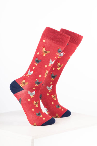 Damen-Knöchelsocken mit Vogelmotiv - Hähnchen Erdbeere