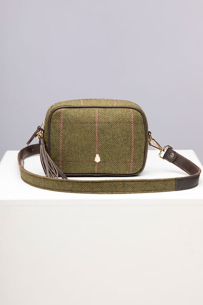 Bolso cruzado de mujer en tweed - Helmsley - Tweed Verde Oscuro/Verde