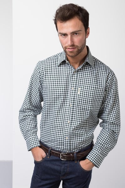 Men's Country Check Shirts - Kirkburn - Green Gingham